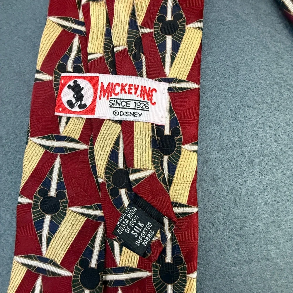 Mickey Inc Necktie Mens Geometric Mickey Mouse Silk Disney Retro Red Vintage 90s